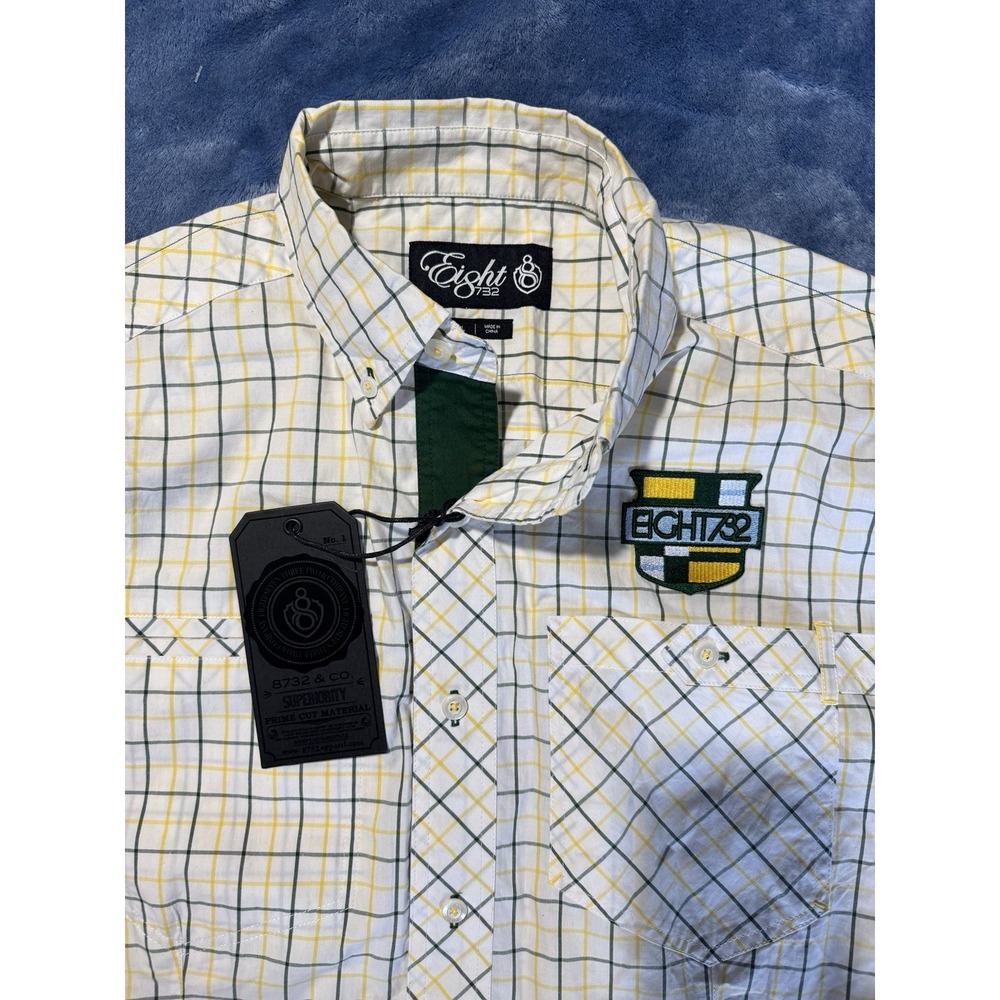 Eight 732 White Plaid Button Down Short Sleeve Shirt Men's Size L